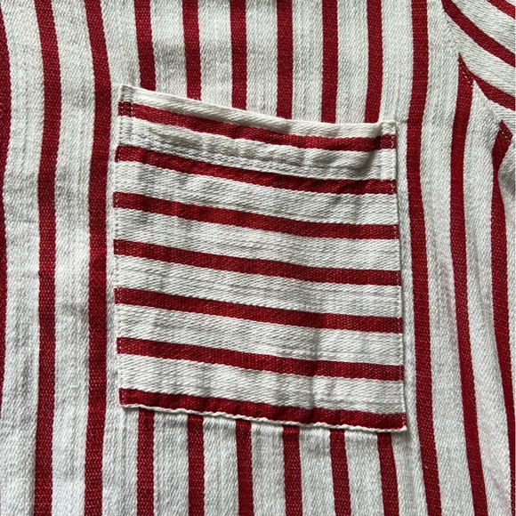 Red White striped Liz Claiborne long sleeve cotton button up top M - Picture 5 of 7